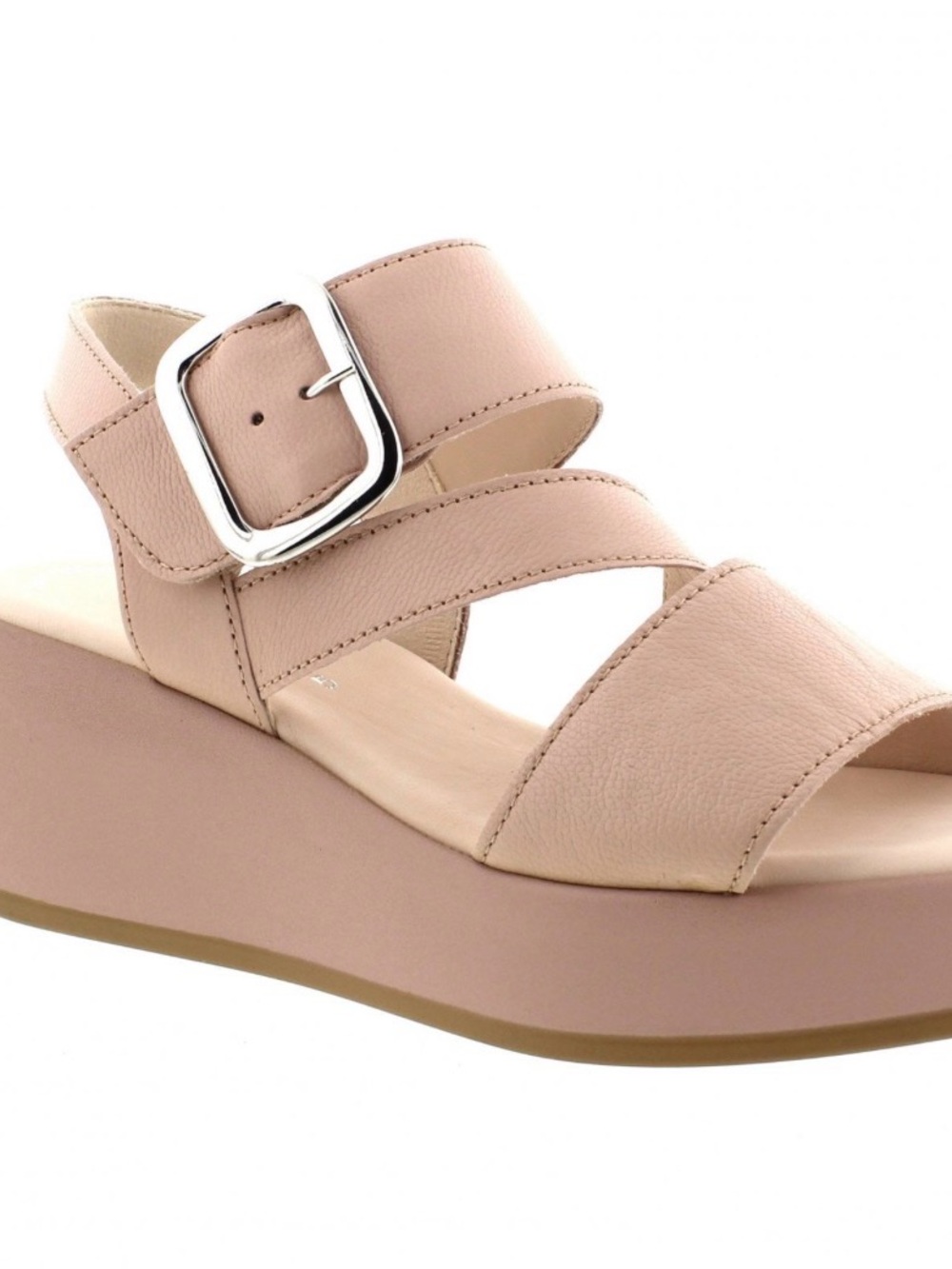 GABOR Blush Tan Wedge Sandal with Silver Buckle